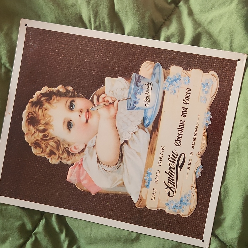 Vintage Ambrosia Chocolate company metal sign